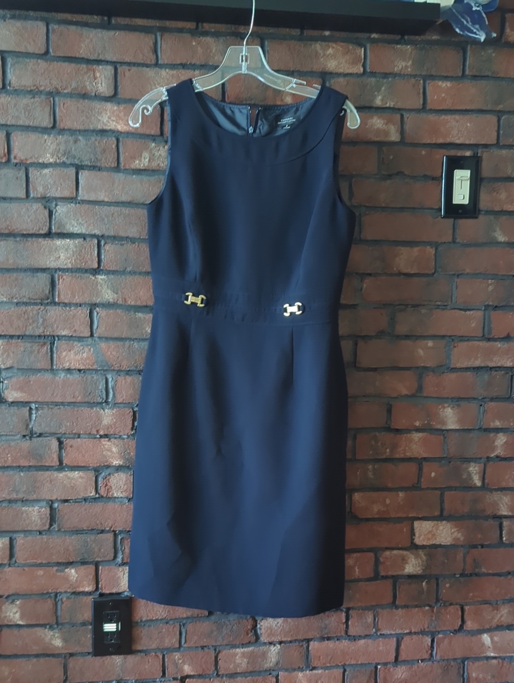 Classic Navy Sheath Dress with Gold Accent
